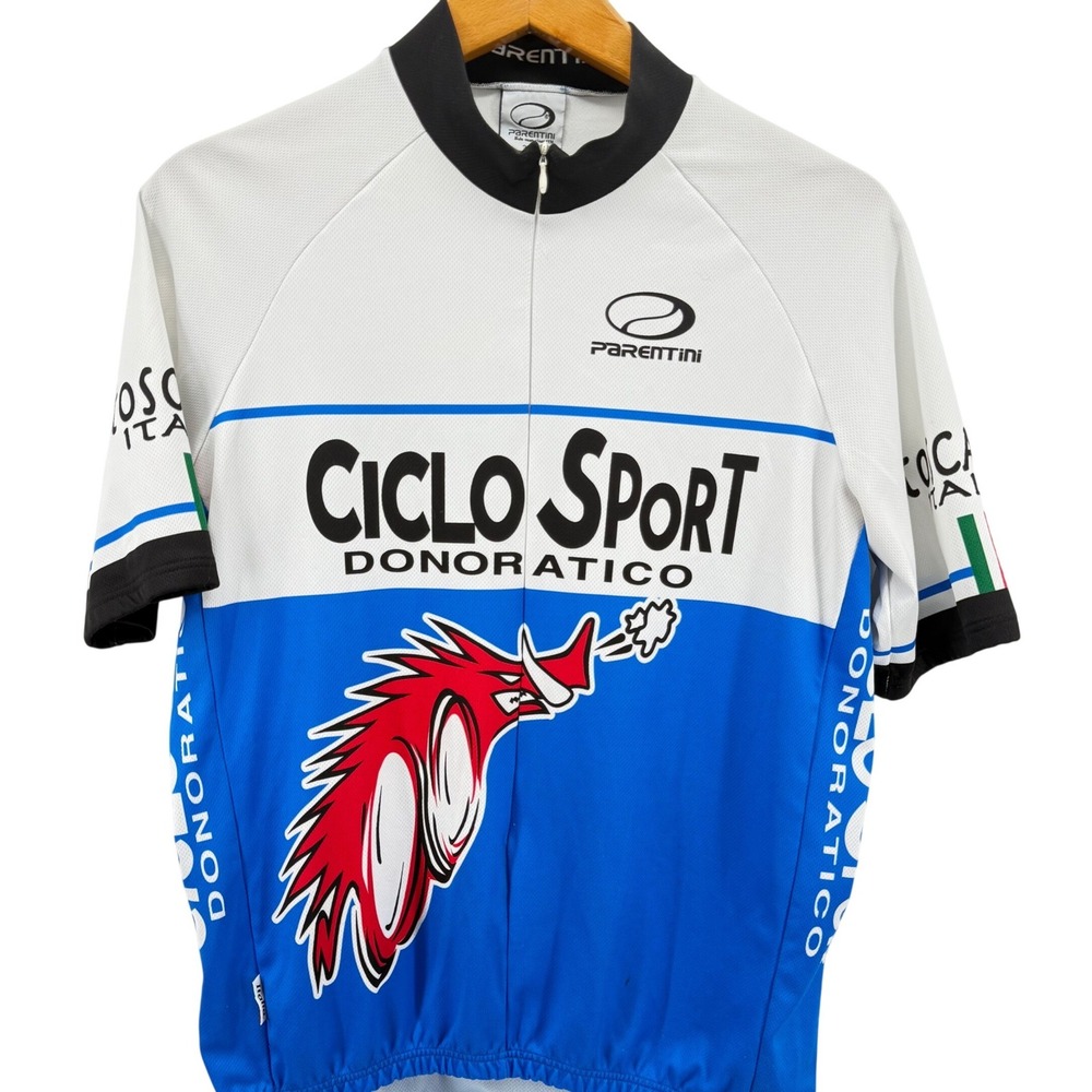 Parentini Ciclo Sport Cycling Jersey Mens 3XL Blue White Short Sleeve Italy